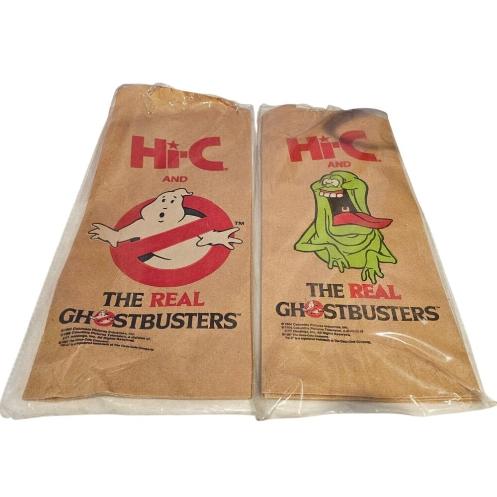 The Real Ghostbusters Hi-C Vintage 1987 Slimer Ecto Cooler Promo Lunch Bags 13"